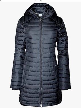 Columbia Women's White-Out Black Hooded Long Puffer Jacket